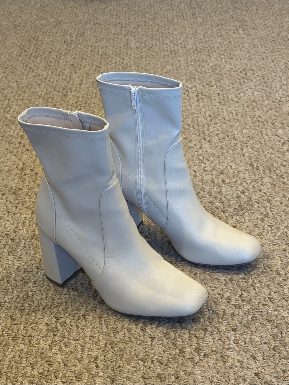 Women's Cream Mid-Calf Block Heel Boots